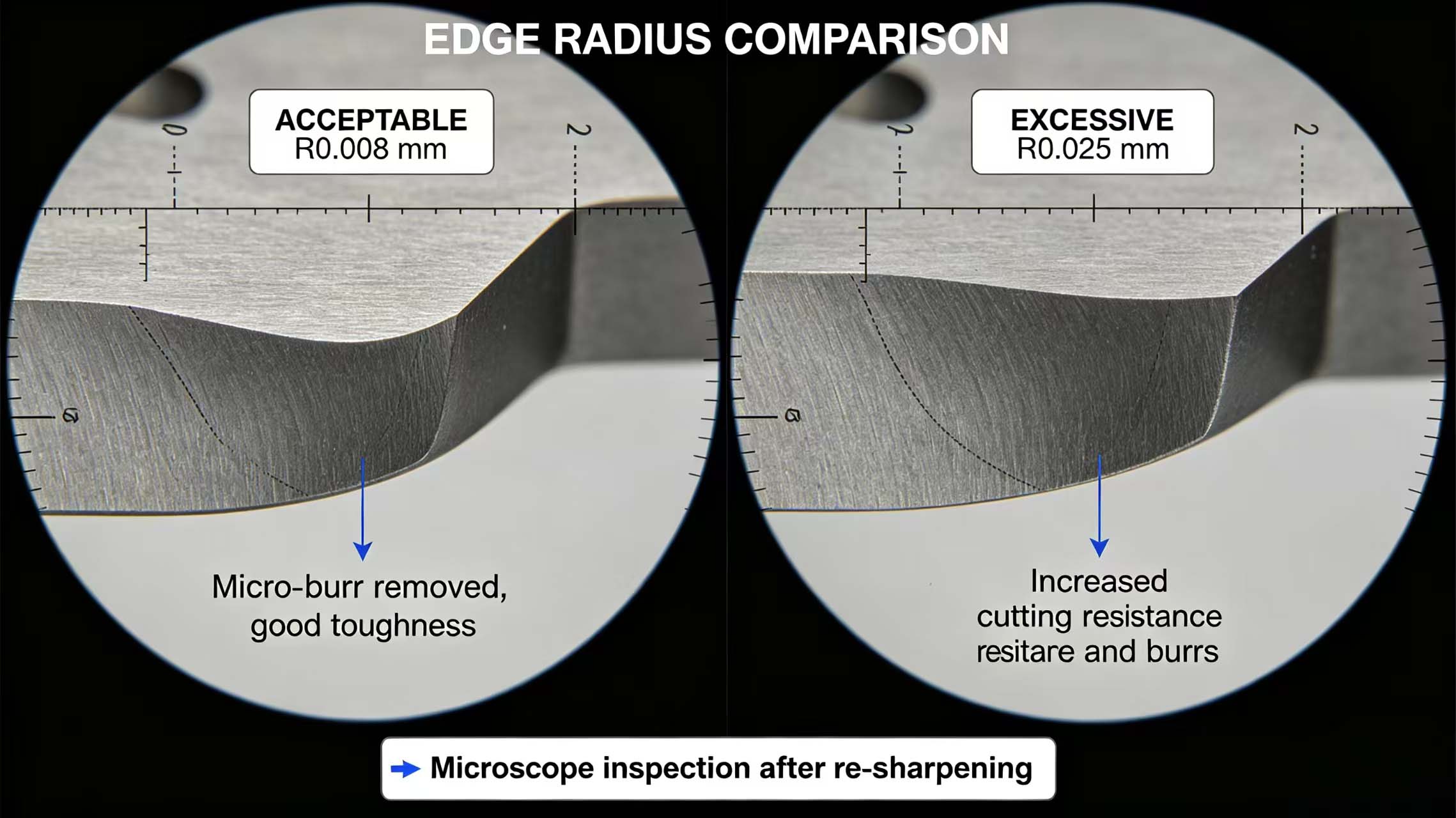 Edge radius microscope image Edge radius microscope image